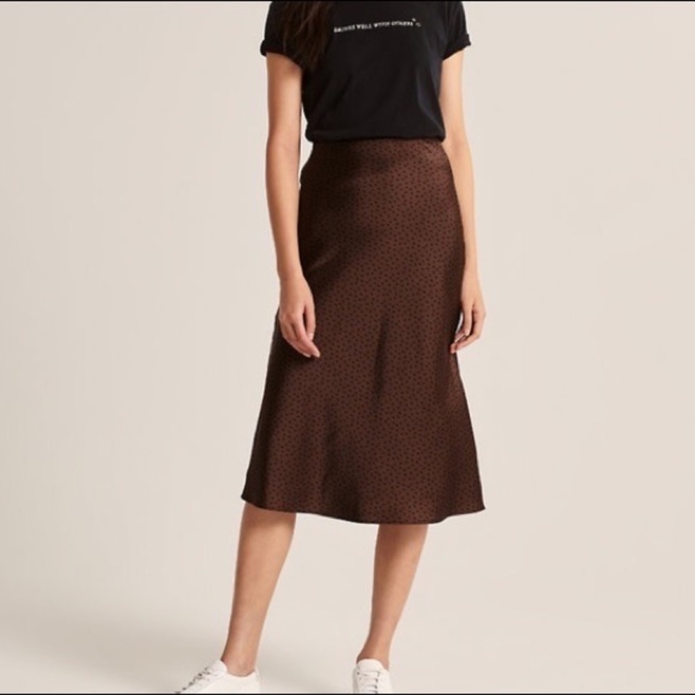 abercrombie brown and black midi satin skirt size small